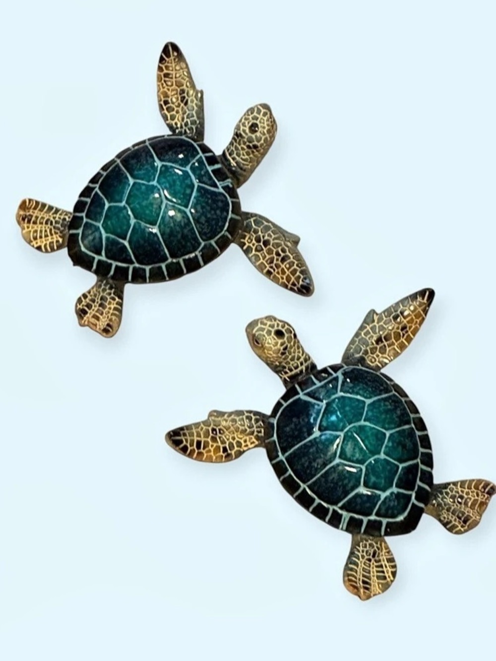 Realistic Sea Turtles-2 Teal/gray Wall Decor Set Ocean Beach Nautical Patio1-fla